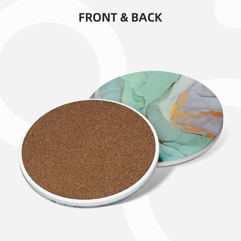Vibiliyou Marble Green Pattern Coasters for Drinks with Holder Set