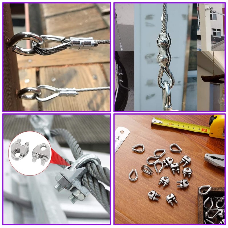 Leaum 36 Piece Wire Rope Clamp Set, with Wire Rope