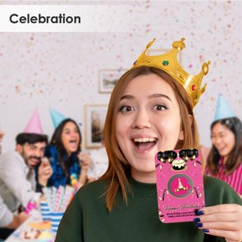 VAVINCI Black and Pink Birthday Party Scratch Off Games for Girls, Black and Gold Balloons Ice Breaker Cards for Birthday Party, 50 Sets with Stickers