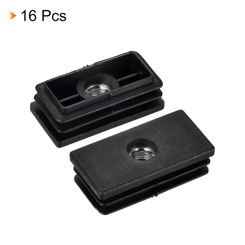 uxcell 16Pcs Black Plastic Rectangle Tube Plugs with M8 Thread,