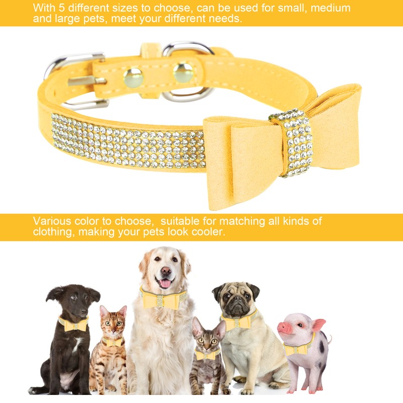 Adjustable Microfiber Double Bowknot Crystal Sparkle Rhinestone Cat Collar Pet