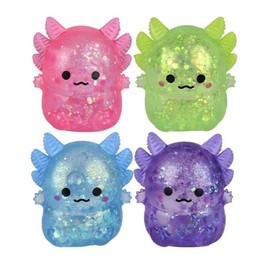 Glitter Axolotl Sugar Squeeze- Party Favors for Kids Birthday Parties Goodie Bags Reward Box Treasure Chest Carnival Prizes - Squeeze Ball Stress Relief Fidget Tactile Sensory Toy- 4 Piece Set
