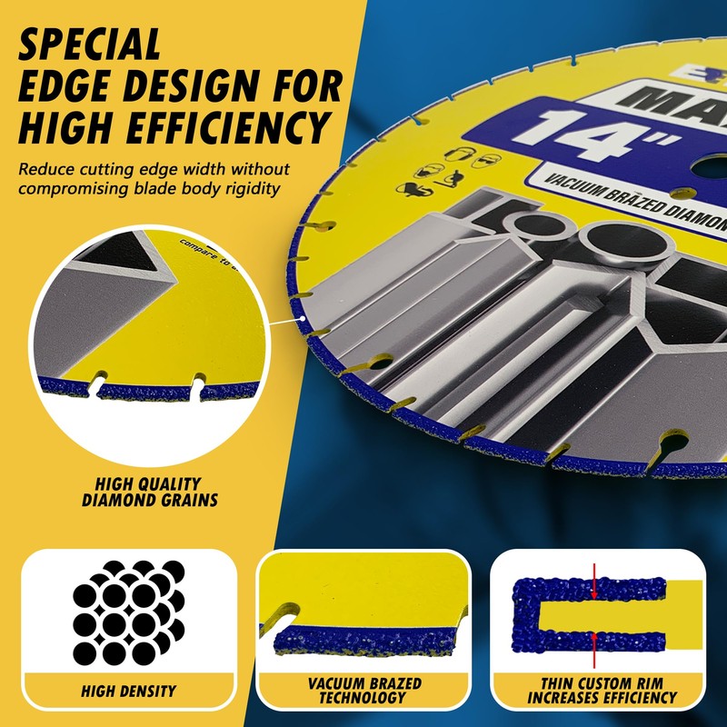 14" Vacuum Brazed Diamond Saw Blades for Metal, 1" Arbor