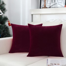 Jeneoo Set of 2 Comfy Soft Velvet Throw Pillow Covers for Sofa Couch, Decorative Solid Square Pillowcase Cushion Cases for Bedroom Car (18 x 18 Inches, Burgundy Red)