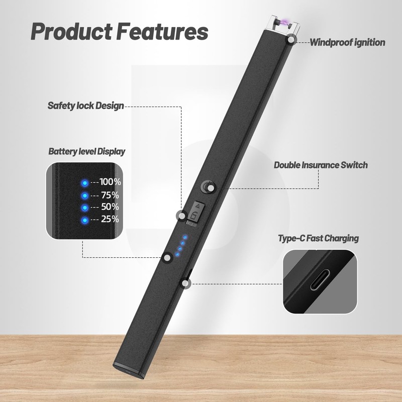VEHHE Rechargeable Lighter, Windproof Flameless Extended Electric Candle Lighter with