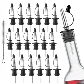 ZPUFAW 18 Pack Liquor Pour Spouts Inchluding 1 Piece of Brush with Rubber Caps Stainless Steel Tapered Speed Pourers Fits for Olive Oil Wine 3/4" Bottle Bar Bartender Accessories Tools
