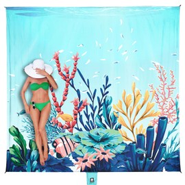 WEKAPO Beach Blanket Waterproof Sandproof Oversized, Extra Large Beach Mat Sand Free, Lightweight & Compact Sand Free Mat with 6 Stakes & 4 Corner Pockets (Ocean Wonderland, 11 x 9 FT (1～9 Person))