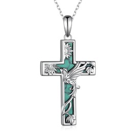 Yorionke Hummingbird Necklace Sterling Silver Hummingbird Cross Necklace Turquoise Cross Pendant Hummingbird Jewelry Gifts for Women