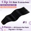 LaaVoo Real Hair Clip-In Extensions, Black, Remy Clip-In Extensions, Invisible,