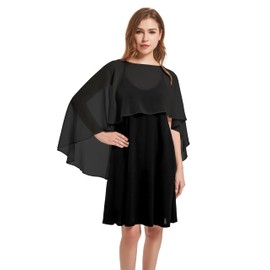 florynova Womens Chiffon Cape Shawls for Wedding Dresses Elegant Banquet Capelets Cover Up,Black