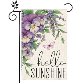 Welcome Flowers sunflower Purple Garden Flag 12x18 inch Double-sided Burlap Home Outdoor Yard Summer Decoration Flag