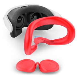 Relohas Deluxe VR Accessories for Meta Quest 3, Safe 2 in 1 Silicone Case Set for Oculus Quest 3, Include Upgraded Lens Protector, Face Cover (RED)