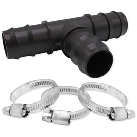 Baumaxxe PP T-piece 90° with hose nozzle connection + 3 hose clamps, 32 mm, 1 inch, hose distributor, 3-way hose connector, PP fitting with nozzle for pool and garden, bm218