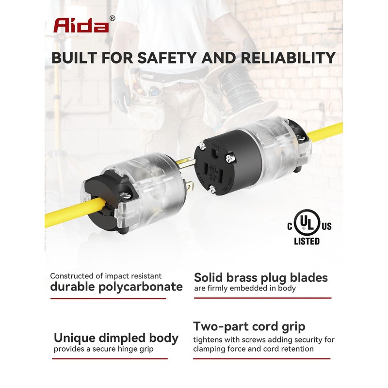 AIDA Lighted Plug and Connector Set, Straight Blade Cord End