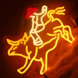 Rodeo Neon Sign, Cowboy Rides Bull Neon Light, Bull Riding Led Sign, Western Man Rides Light Up Sign Rodeo Room Wall Art Decoration gifts for men