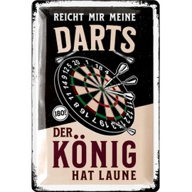 LANOLU Retro Tin Sign Dart – Bar and Party Room Decoration – Irish Pub Decoration – Funny Gift for Men – Darts Sign The King Hat Run 180 Score, Vintage Metal Sign 20 x 30 cm