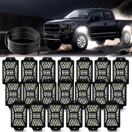 20 Pods 540 LEDs White Rock Lights with 11yd/10M Extension Wire, 6000K Super Bright Underglow Light, Waterproof IP67, 360° Full Angle Illuminate Rock Lights for Trucks Jeep UTV ATV SUV Boats