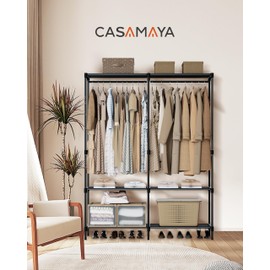 CASAMAYA Clothes Rack, Portable Closet, 54.3 Inch Large Capacity Wardrobe Closet, Clothes Storage Organizer with Shelves and 2 Hanging Rods, Easy to Assembly, Black PCT002B01