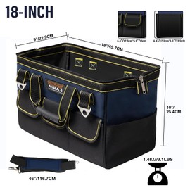 AIRAJ 18 Inch Tool Bags for Men,14 Pockets Tool Bag Organizer with Wide Mouth and Soft Bottom,Waterproof Portable Tool Bags with Adjustable Shoulder Strap for Electricians,Mechanics，Blue-black