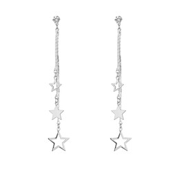 Lucky Star Pendant Tassel Dangle Earrings Fashion Long Shooting Star Drop Earrings Stud for Women (Silver-2)