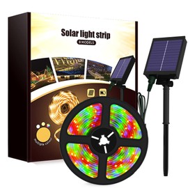 KINGCOO Solar LED Strip Outdoor, Waterproof, 10 m, 240 LED Strip, Dimmable Ribbon Light Strips, 8 Modes with Remote Control, for Garden Trees, Home, Christmas, Patio, Party Decoration (Multi-Colour)