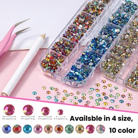 Sinyanail 12780pcs Multicolor Nail Art Rhinestones Kit 2-6mm Mix Crystals AB Flatback Jelly Mermaid Pearl Rhinestones Stones Gems with Pick Up Pen and Curved Tweezer (5 Box-Laser)