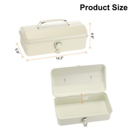 HARFINGTON Tool Box 11.4" Portable Steel Tool Box Hip Roof Style with Metal Latch Closure Tool Chest for Household Workshop Car, White