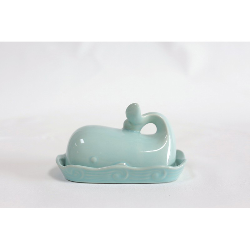 Creative Co-Op Aqua Blue Whale Shaped Butter Dish