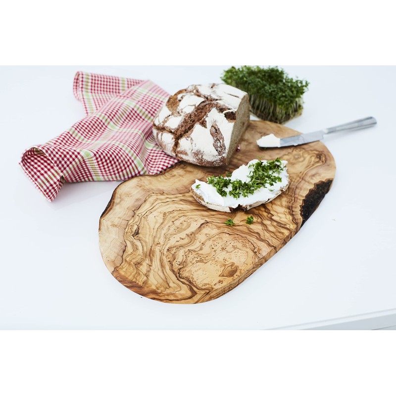Olive wood chopping board with natural edge, 30cm