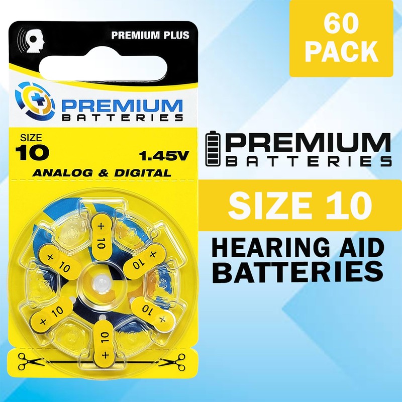 Premium Batteries Size 10 1.45V Hearing Aid Battery Yellow Tab