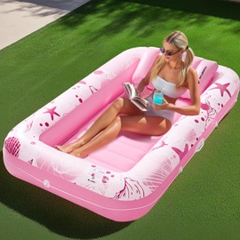 WILDPATH Inflatable Tanning Pool Lounger Float for Adults, 70" x 46" Pool Floats with Pillow, Large Tanning Bed for Backyard, Inflatable Sofa Pool Party Favors, Pink
