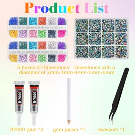 ASTARON Colorful Resin Rhinestones for Crafting, 2mm-6mm Mixed Flatback Resin Gemstones for Crafts Gems Bulk Jelly AB Bedazzling Diamonds with Glue for Nails, Tumblers, Mugs Decoration