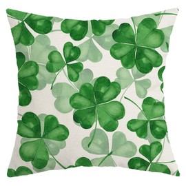AACORS St Patricks Day Pillow Cover 18X18 Inch Shamrock Clovers Decor Farmhouse Holiday Spring Pillow Case Decorations for Home Sofa Couch (Green) AA360-18