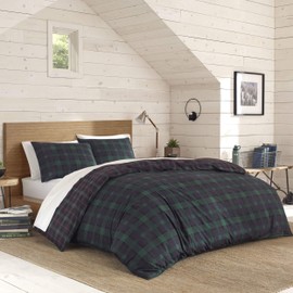 Eddie Bauer | Woodland Tartan Collection | 100% Cotton Soft & Cozy Premium Quality Plaid Reversible Duvet Cover Matching Sham, 2-Piece Bedding Set, Twin, Green,USHSFN1126309