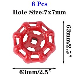 6Pcs 63mm/2.5" Replacement Gate Valve Handwheel-Hose Bib Handle Replacement-Water Spigot Handle- Valve Handle- Globe Valve Switch Handle,Metal Outside Faucet Round Wheel Handle(Red, Square Hole-7x7mm)
