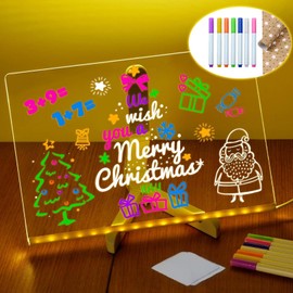 LED Note Board with 7 Colors Pen LED Light Up Writing Message Board Acrylic Drawing Dry Erase Board, 30x20cm Illuminated Doodle Desktop Memo Glow Wordpad with Stand for Kids School Cafe Home Office