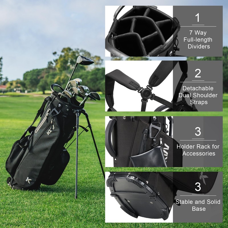 KVV Lightweight Golf Stand Bag with 7 Way Full-Length Dividers,