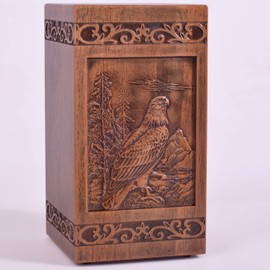 KIMNAG Wooden Cremation Urn for Human Wood Ashes Decorative Box Funeral Urns for Adult Male Female with Satin Bag Burial or Memorial Keepsake (Eagle(XL) 250lbs)