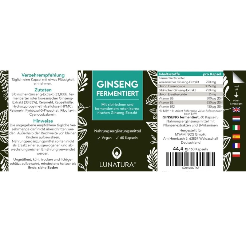 Lunatura - Ginseng Capsules - Fermented Siberian and Korean Ginseng