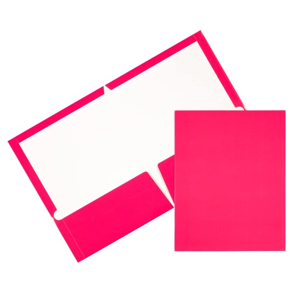 JAM PAPER Laminated Two Pocket Glossy School Folders - Letter Size - High Gloss Fuchsia Hot Pink - 6/Pack