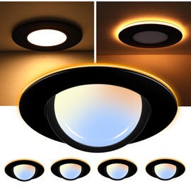 [4 Pack] CLOUDY BAY 6 inch 5 Color Swivel LED Gimbal Recessed Light with Night Light,12W CRI80+ 850LM,2700K/3000K/3500K/4000K/5000K,Canless Angled Adjustable Ceiling Downlight,Black