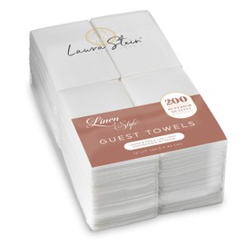 Laura Stein Linen-Feel Disposable Guest Towels (White, 200 Count) | Quality, Soft, Highly Absorbent Hand Napkins for Wedding Receptions, Restaurants, Bathrooms, Kitchens, Tables, Events & Everyday Use