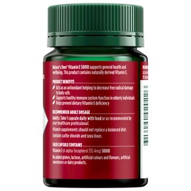 Nature's Own Vitamin E 500IU Capsules 60 - Antioxidant Reduces Free Radicals - Supports Healthy Immune System Function in Elderly Individuals- Helps Prevent Vitamin E Deficiency