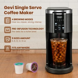 Gevi EzPod Single Serve Coffee Maker – Compact & Portable, Compatible with Pods & Ground Coffee, 40 oz Reservoir, 1000W Iced Coffee Maker, Black