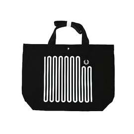 Fred Perry Mens Womens Unisex 100% Cotton Sound Wave Print Tote Bag in Black