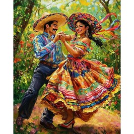 MSTINGSHUN Mexican Style Dance Paint by Number for Adults Beginner,Dancing People in Forest Oil Paint on Canvas, Mexican Flavor Painting Kits Without Frame 16x20 Inch