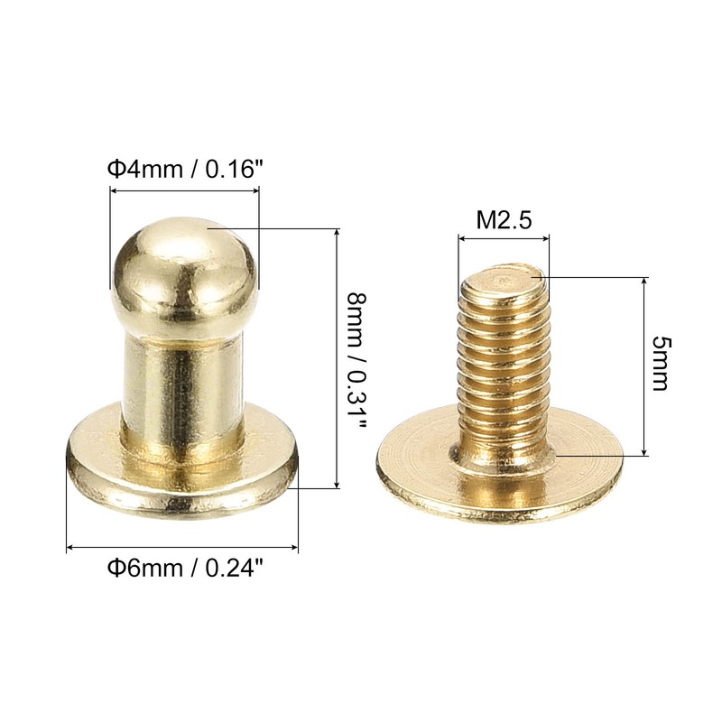 sourcing map 4mm Ball Head Stud Rivets Screw Back, 15Pack