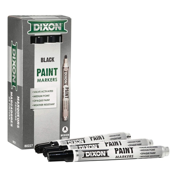 DIXON Industrial Paint Markers, Medium Tip, Box of 12 Markers, Black (80227)