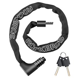 ROCKBROS Bike Chain Lock Heavy Duty Anti-Theft Bike Locks Chain 3.2FT Security Bicycle Lock Resettable Combination Bicycle Chain Lock with 2 Keys for Bikes, Motorcycle, Door, Gate, Fence, Grill