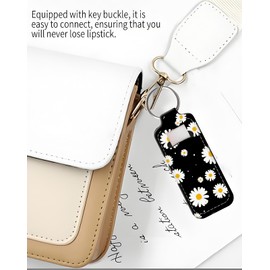 KLLRO RUO Chapstick Holder Keychain Fashion Lipstick Sleeve Lip Balm Portable Pocket Lip Gloss Tube Holder Clip-on Makeup Travel Accessories - Daisy Black